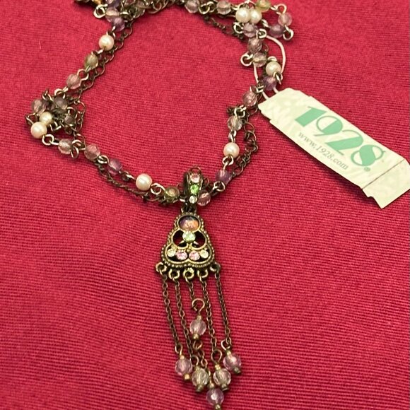 1928 Brand “Confetti” Necklace w/ Faux Pearls & Crystal Accents.  Original Tag - Picture 6 of 11